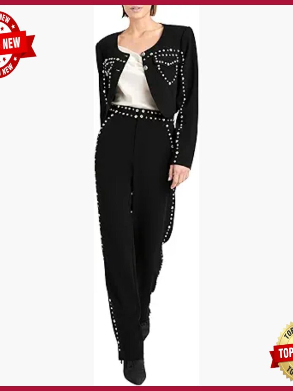 Studded Drapey Crepe Cropped Jacket